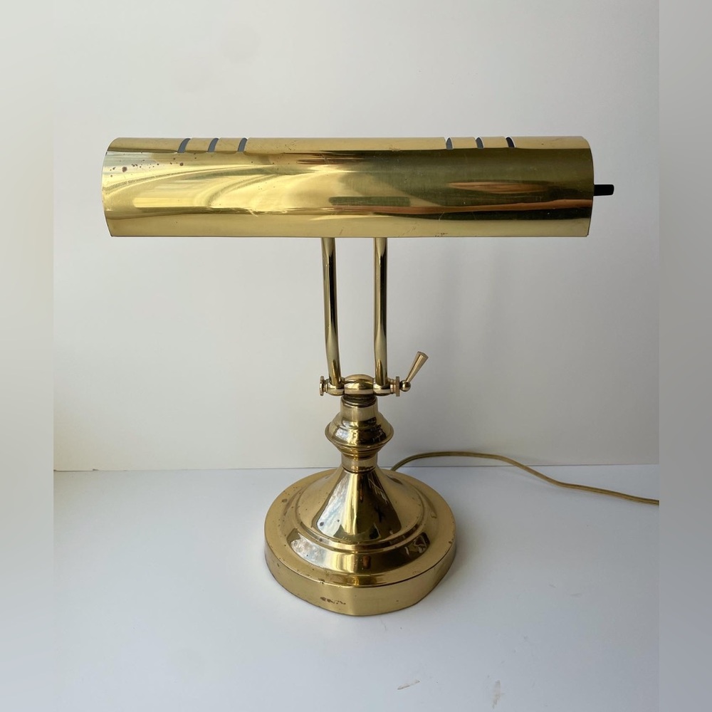 Brass Banker Desk Lamp - Polished Gold Finish